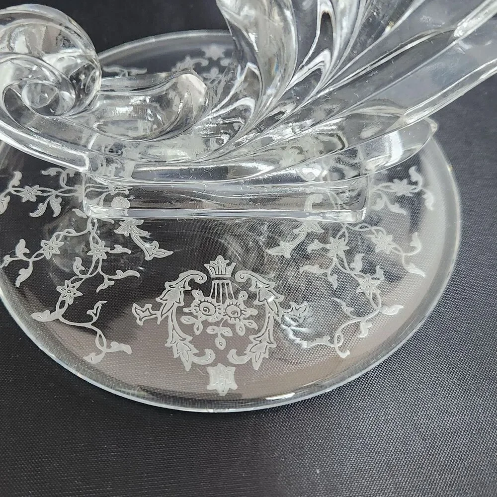 Fostoria Baroque Glass Candle Sticks Crystal Navarre Etch Candle Holders Flame